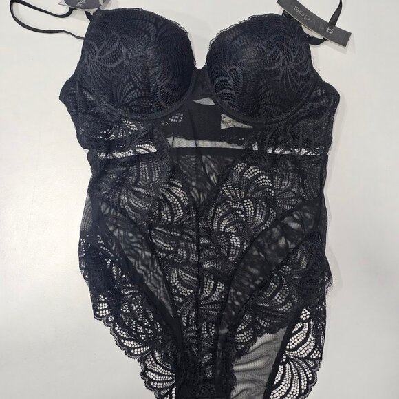 Sophie B Lightly Padded Bodysuit Lingerie Black Size Medium - Picture 9 of 13